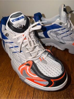 Vetements White Sneakers with Blue and Orange Accents